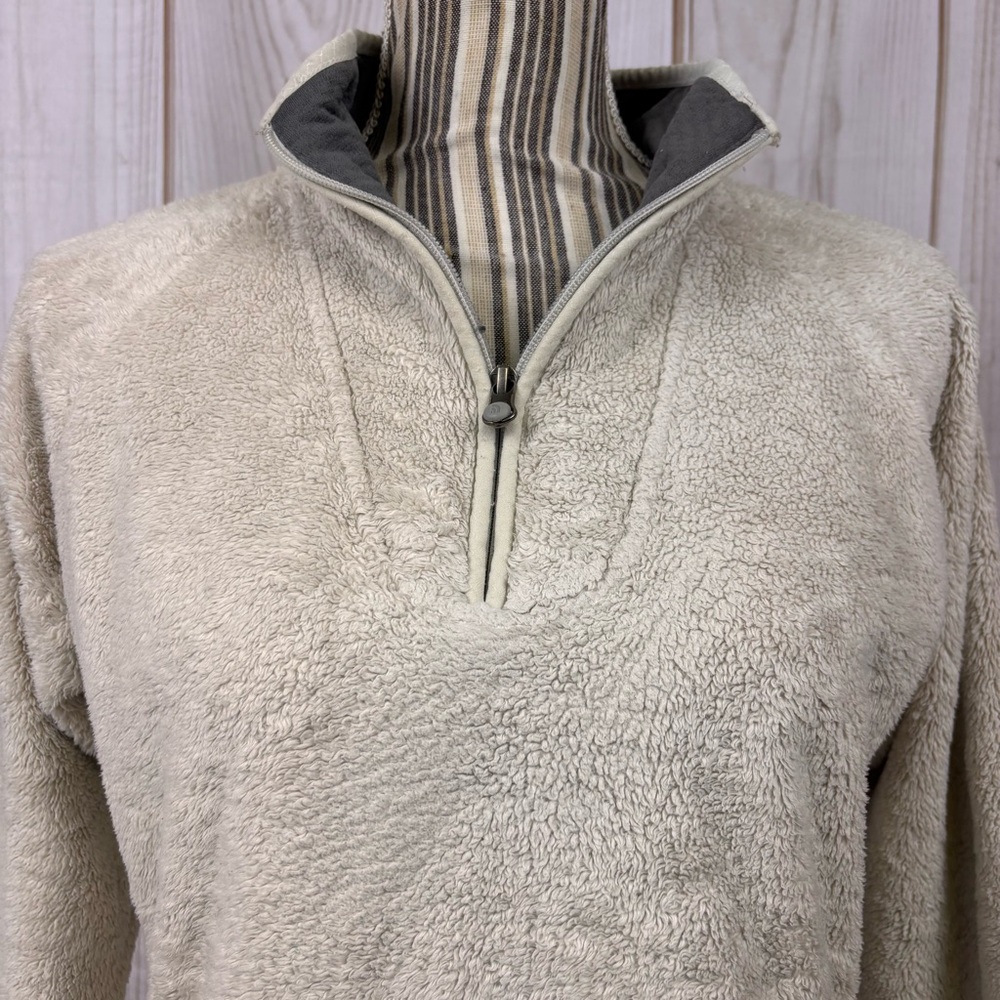 The North Face 1/4 Zip Fleece Pullover Pouch Pocket Pop Collar Top Cream Size M - Picture 4 of 13